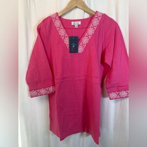 Denim&Co Pink Floral Trim Tunic